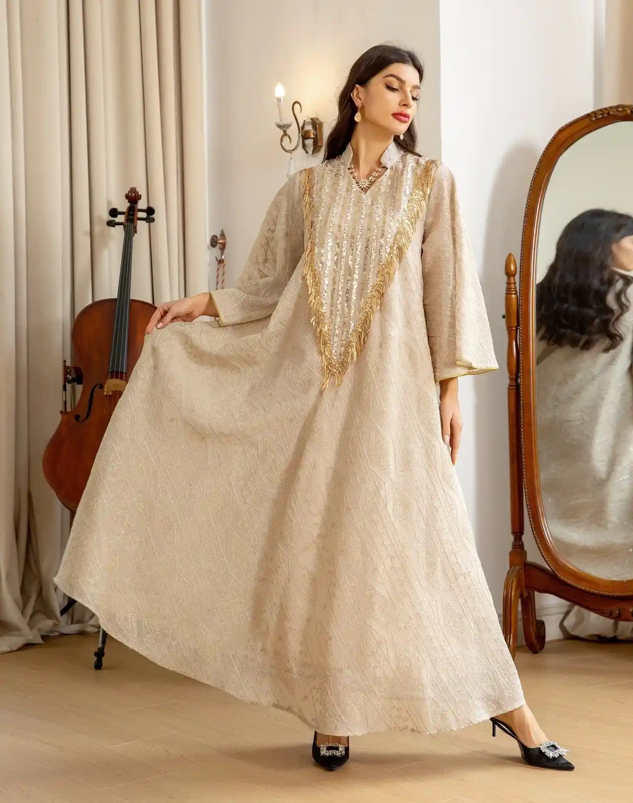 Robe de l'Aïd Doris Broderie Paillettes Femme Caftan Robe Caftan
