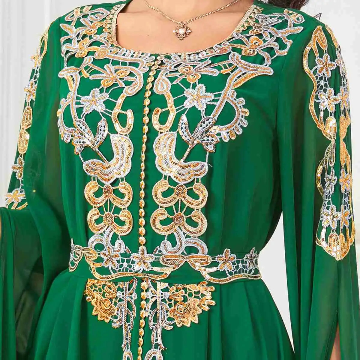 Robe Caftan arabe en mousseline de soie pour l'Aïd, Jalabiya