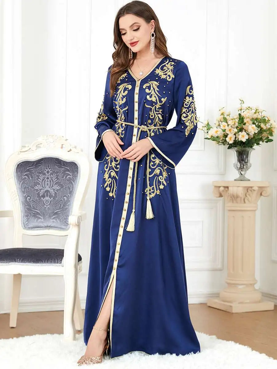 Robe de l'Aïd en satin brodé, caftan pour femme, style arabe du Moyen-Orient