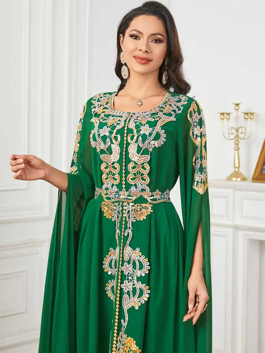 Robe Caftan arabe en mousseline de soie pour l'Aïd, Jalabiya