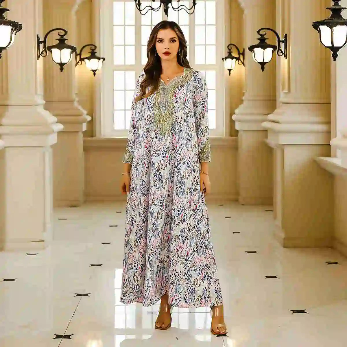 Hotfix Rhinestone Eid Dress Mukhawar Caftan Kaftan Dress #25026