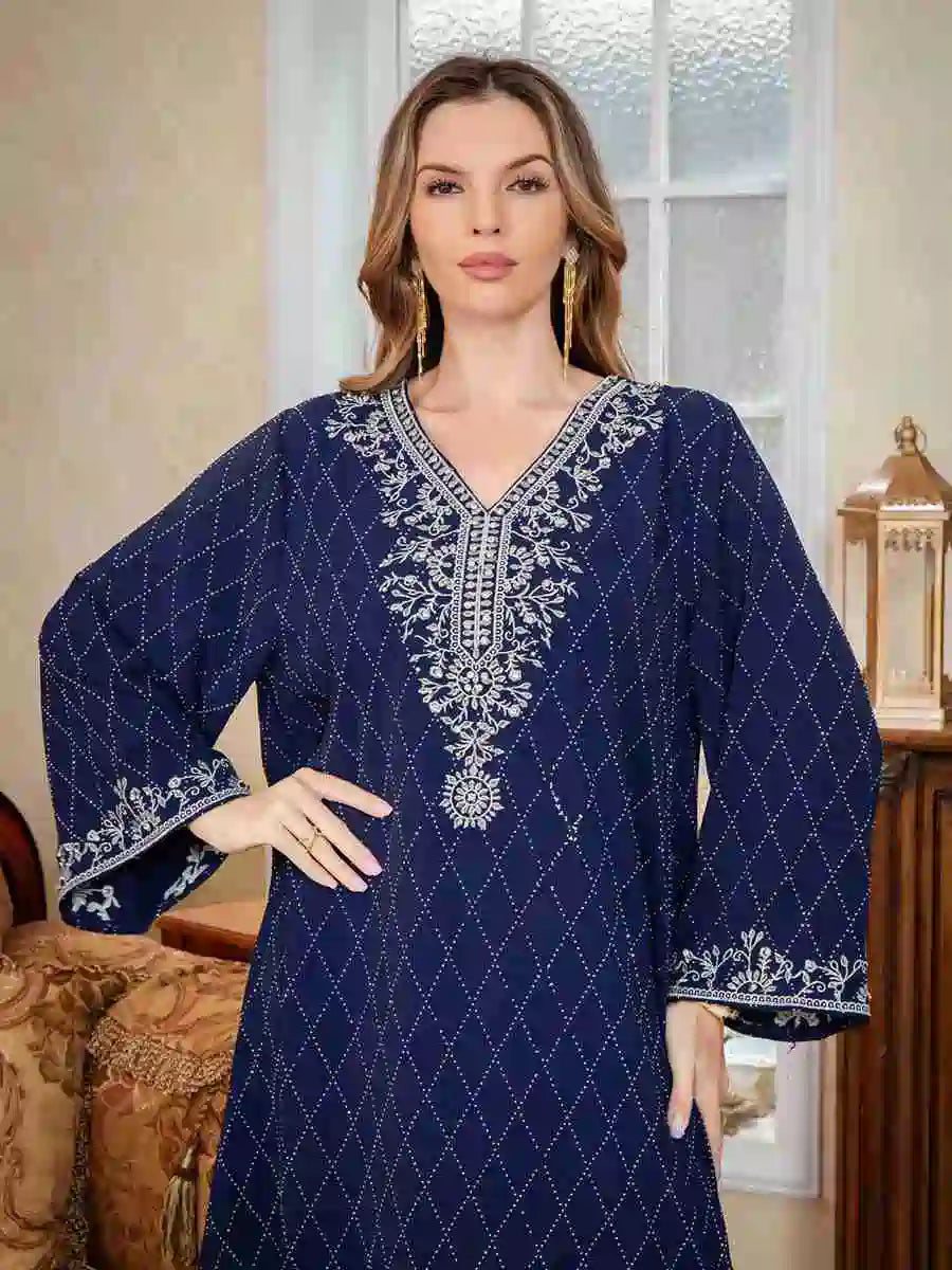 Eid Muslim Women Embroidery Cafan Kaftan Dress #25S174