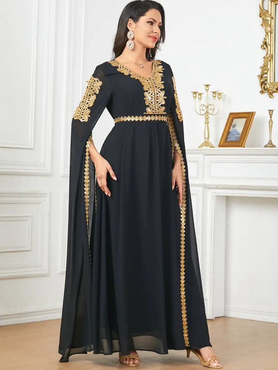 Robe caftan arabe en mousseline de soie à manches raglan pour l'Aïd