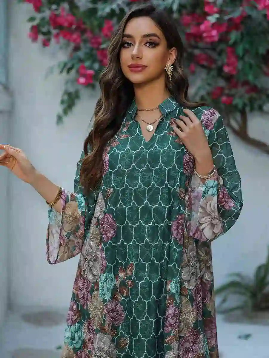 Pink, Green, Dark Apricot