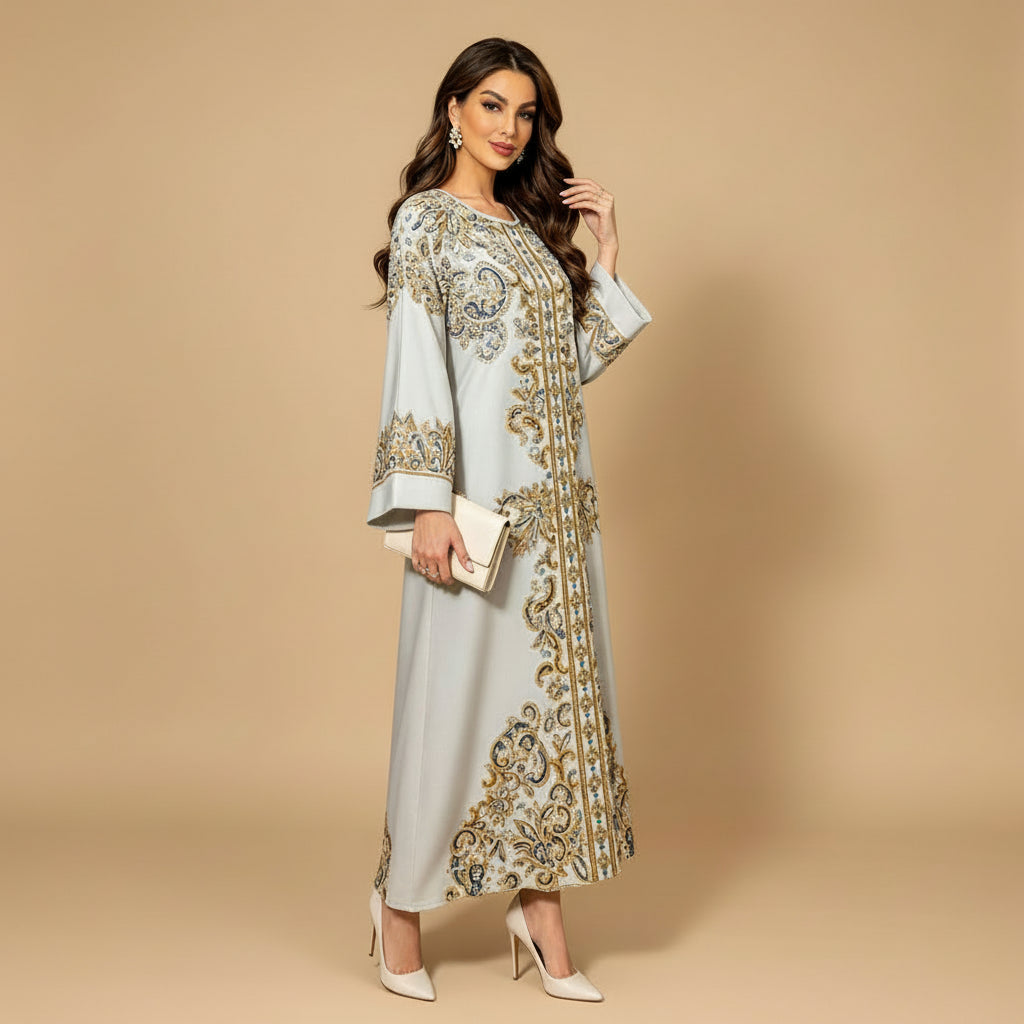 Hotfix Rhinestones Caftan Kaftan Dress For Women - Mukhawar Jalabiya Eid Dress - #26477