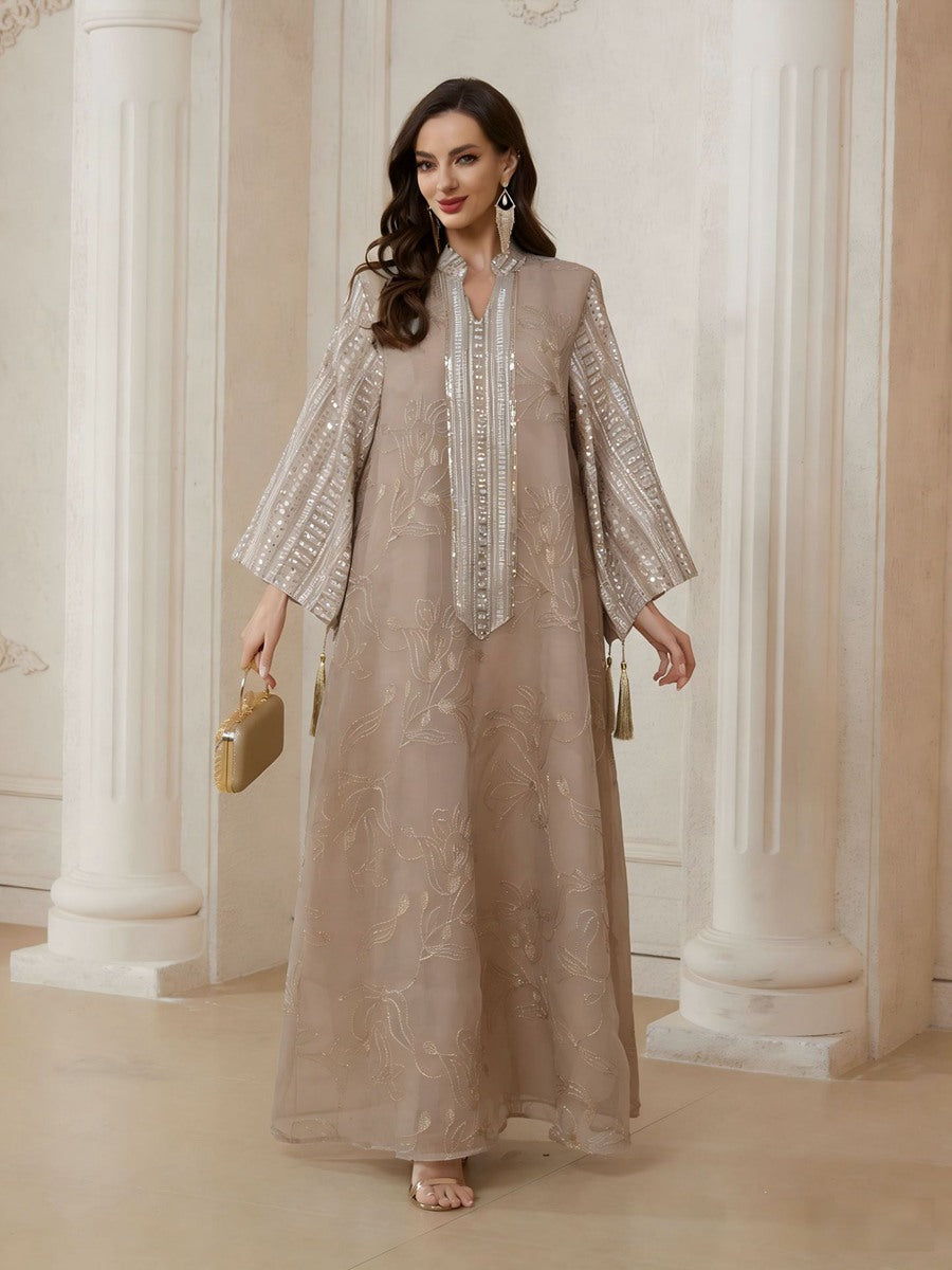 Embroidery Sequins Caftan Kaftan Dress For Women - Mukhawar Jalabiya Eid Dress - #26S181