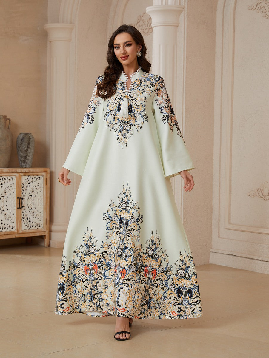 Eid Dress Hotfix Rhinestones Tassel Caftan Kaftan Dress #26S2610