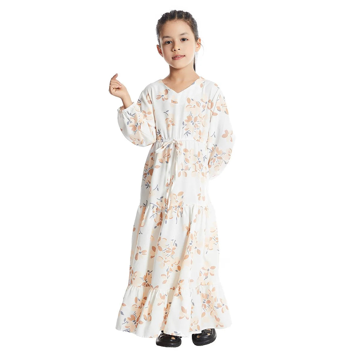 Robe abaya à imprimé floral pour fille arabe du Moyen-Orient #25621