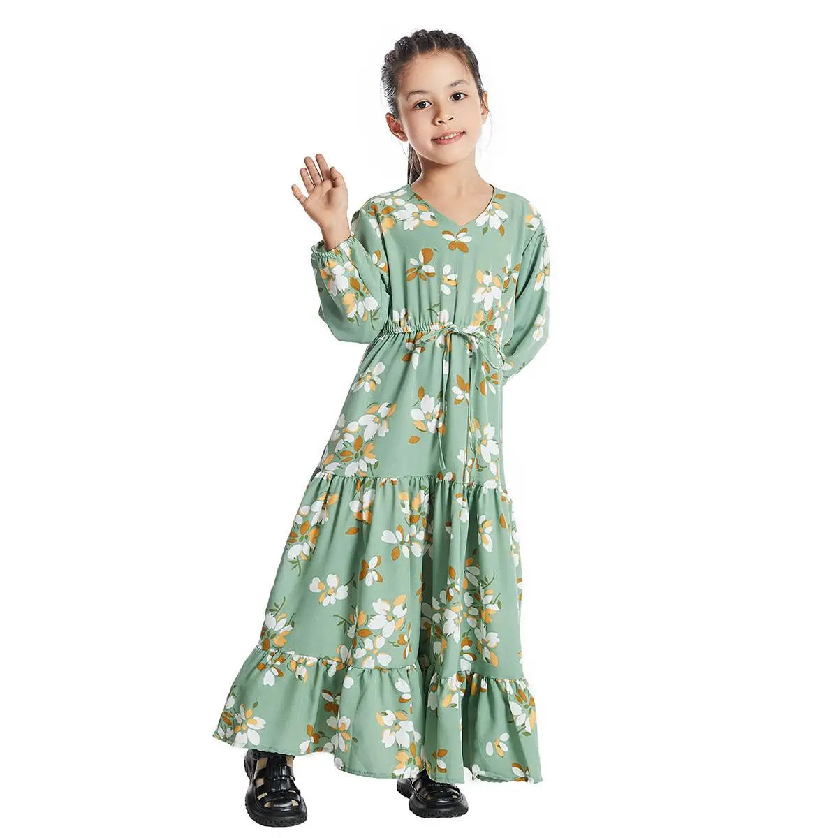 Robe abaya à imprimé floral pour fille arabe du Moyen-Orient #25621