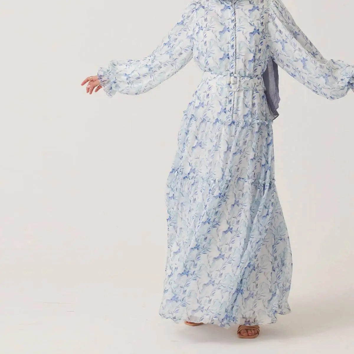 Robe Abaya imprimée en mousseline de soie pour femmes musulmanes