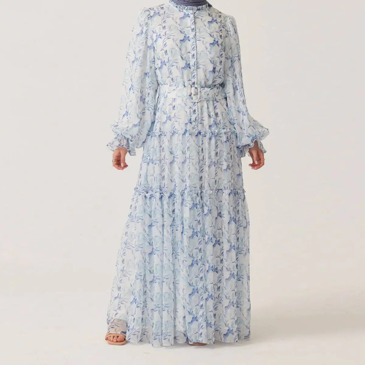 Robe Abaya imprimée en mousseline de soie pour femmes musulmanes