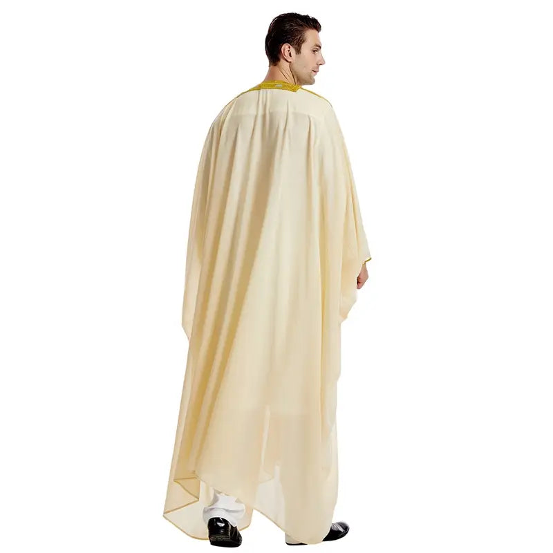 Tissu en mousseline de soie Bisht pour hommes arabes musulmans islamiques avec pompons et broderie