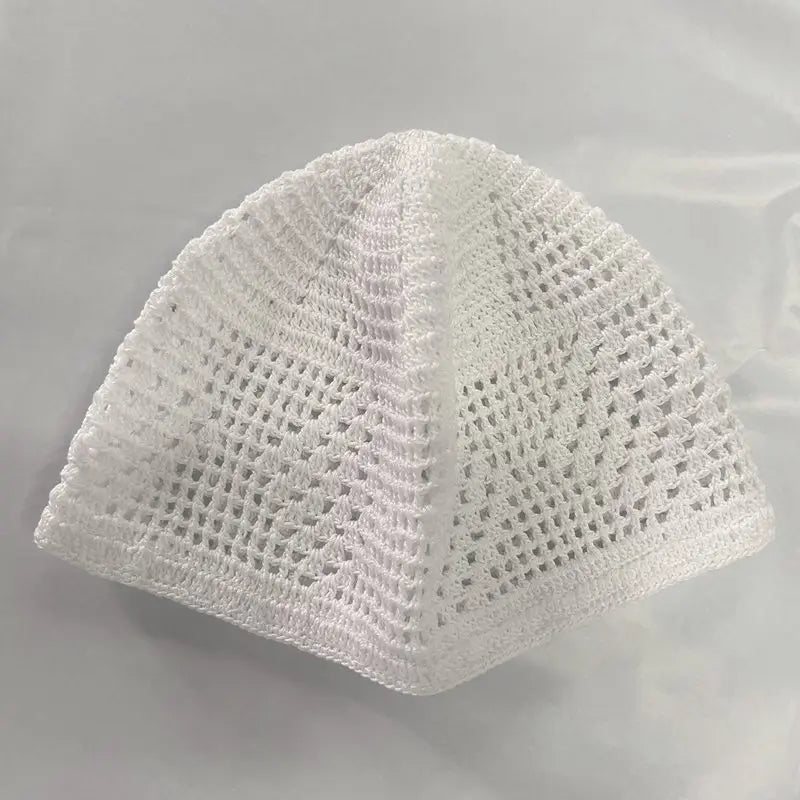 Taqiyah blanche en coton crocheté fait main pour hommes arabes du Moyen-Orient
