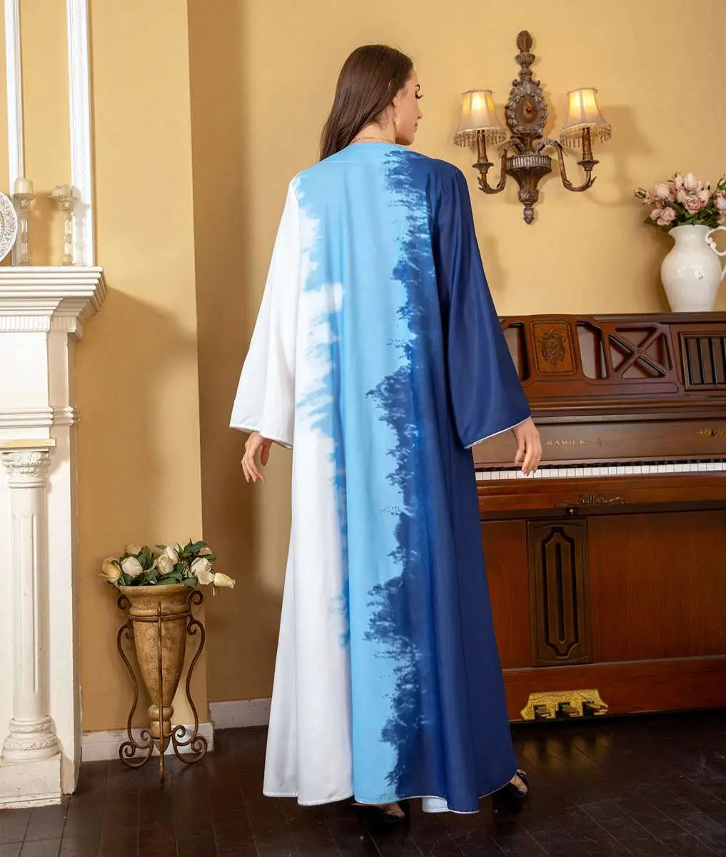 Robe caftan brodée tie-dye avec strass, pour femme, tenue de l'Aïd et de célébration