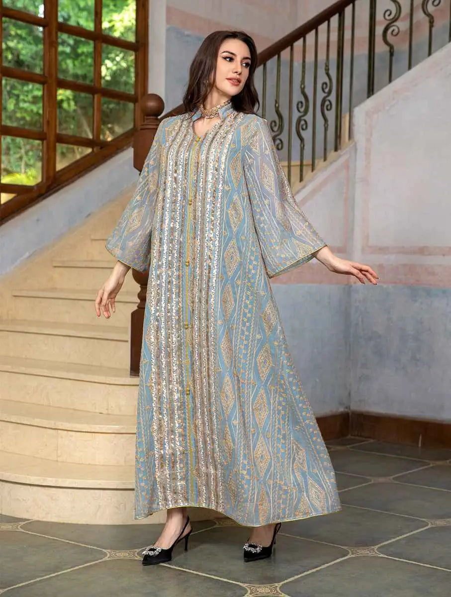 Robe de l'Aïd à paillettes brodées pour femme, caftan