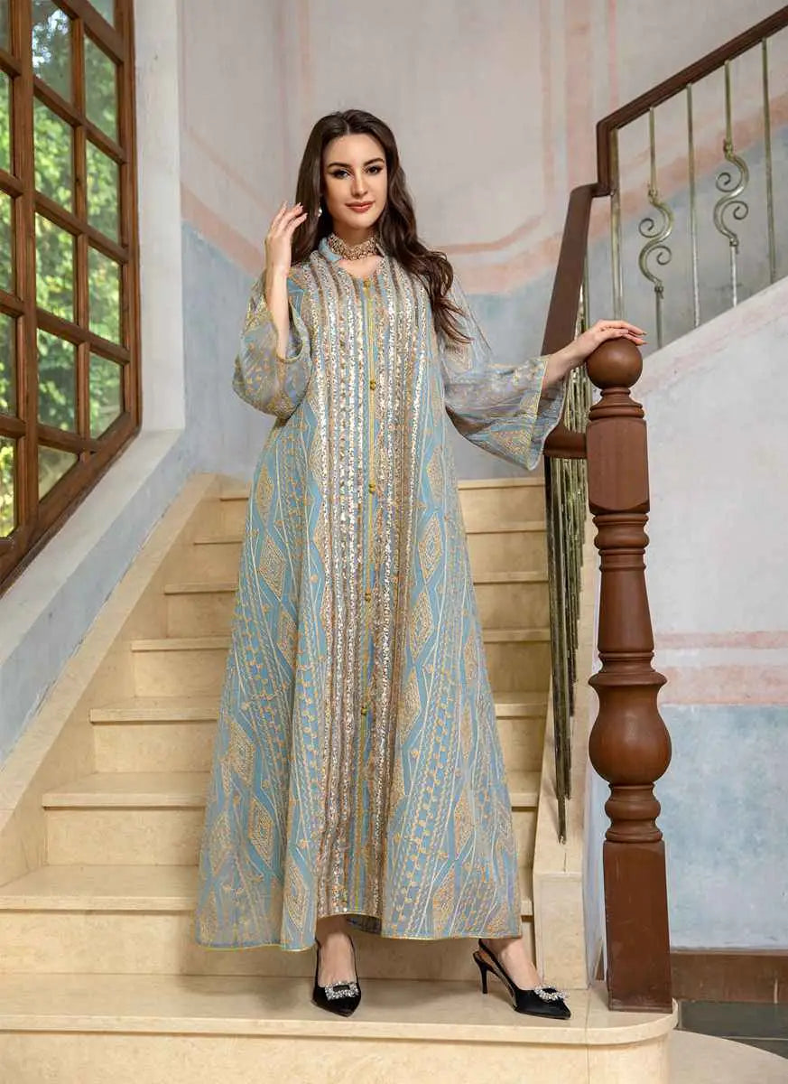 Robe de l'Aïd à paillettes brodées pour femme, caftan