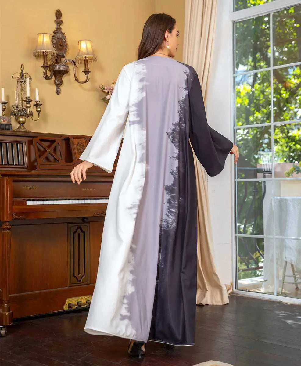 Robe caftan brodée tie-dye avec strass, pour femme, tenue de l'Aïd et de célébration