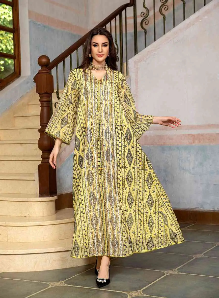 Robe de l'Aïd à paillettes brodées pour femme, caftan
