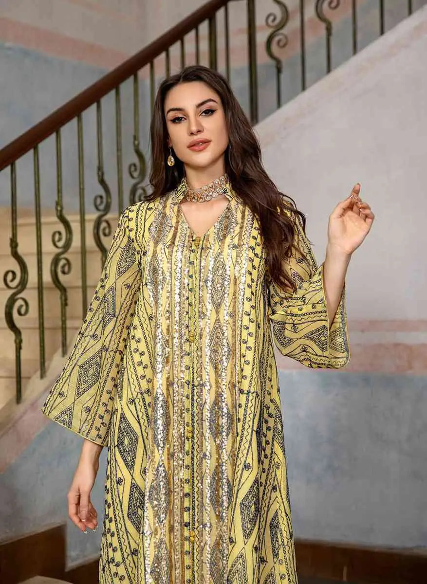 Robe de l'Aïd à paillettes brodées pour femme, caftan
