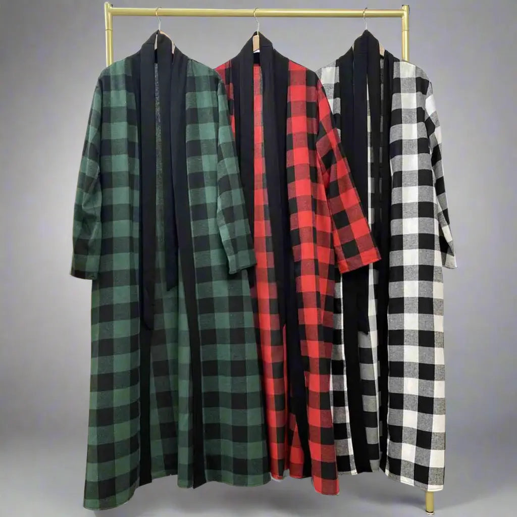Robe Abaya ouverte à carreaux pour femmes musulmanes