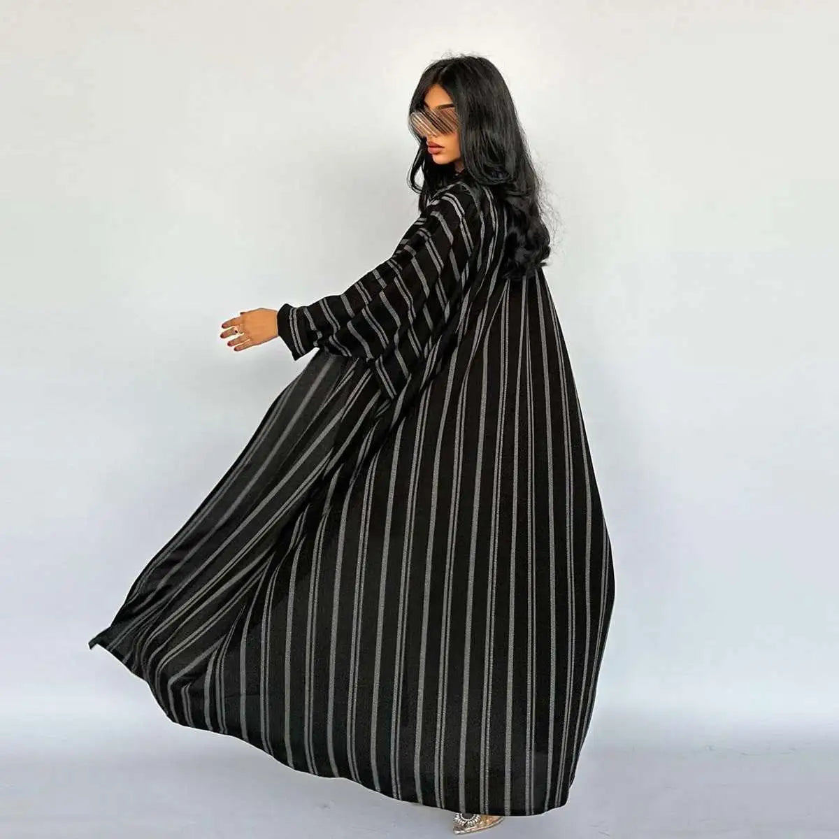 Robe Abaya ouverte en cardigan pour femme - Imprimé à rayures - Coton