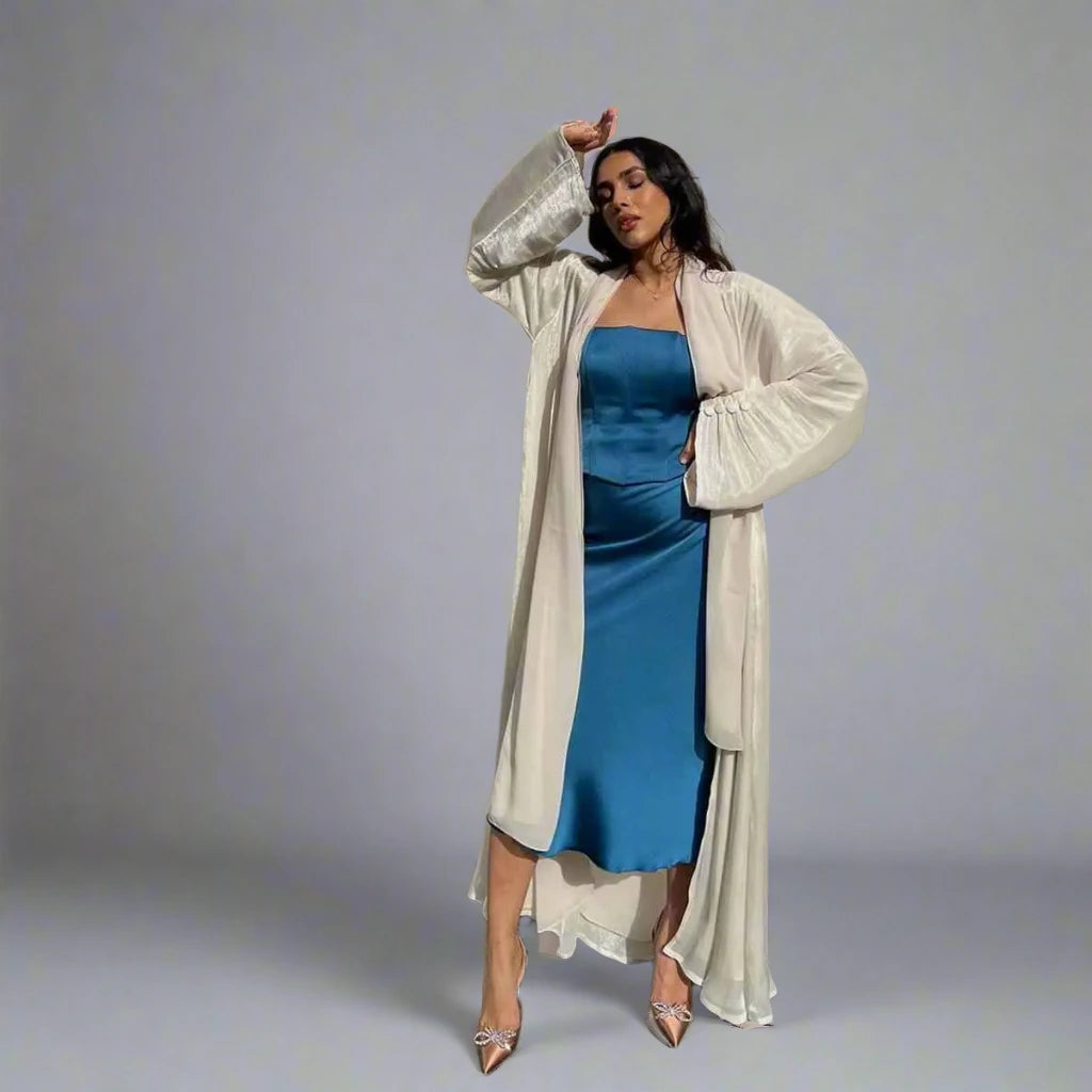 Bright Satin Cardigan Open Abaya Dress