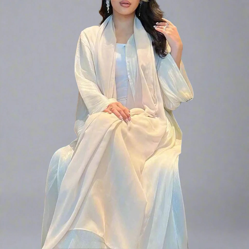Bright Satin Cardigan Open Abaya Dress