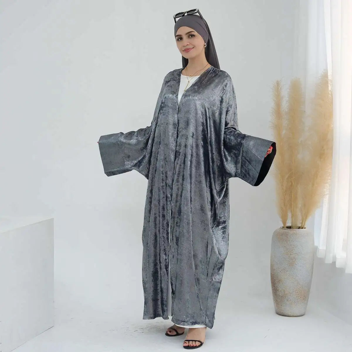Robe Abaya ouverte en cardigan - Tissu bronzant