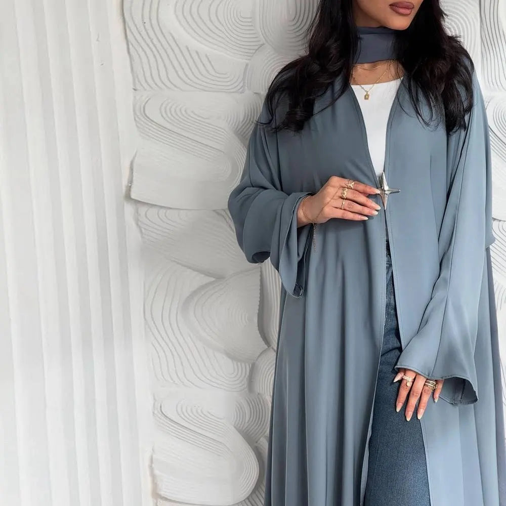 Robe Abaya ouverte en satin avec cardigan #25218