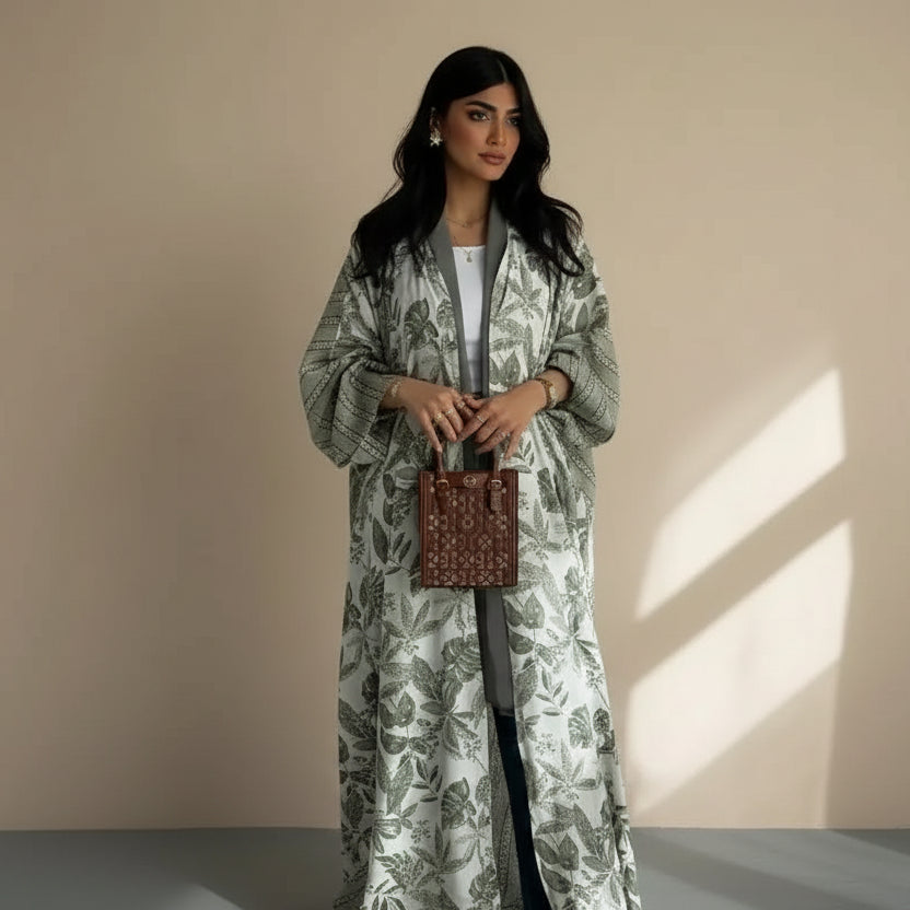 Robe Abaya ouverte en cardigan imprimé #25224