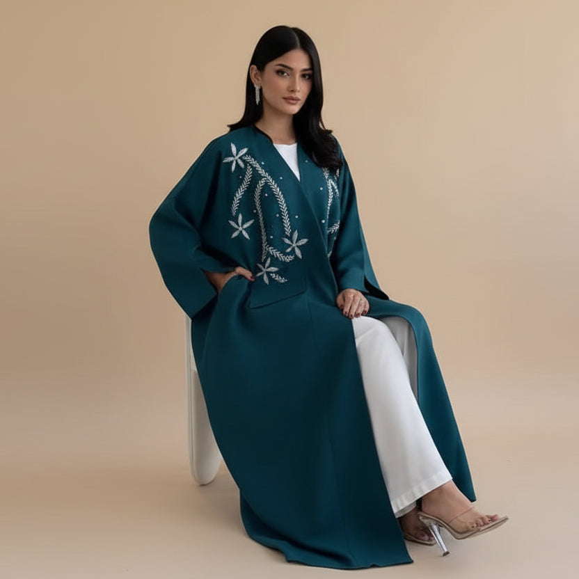 Robe Abaya ouverte avec cardigan brodé #25213