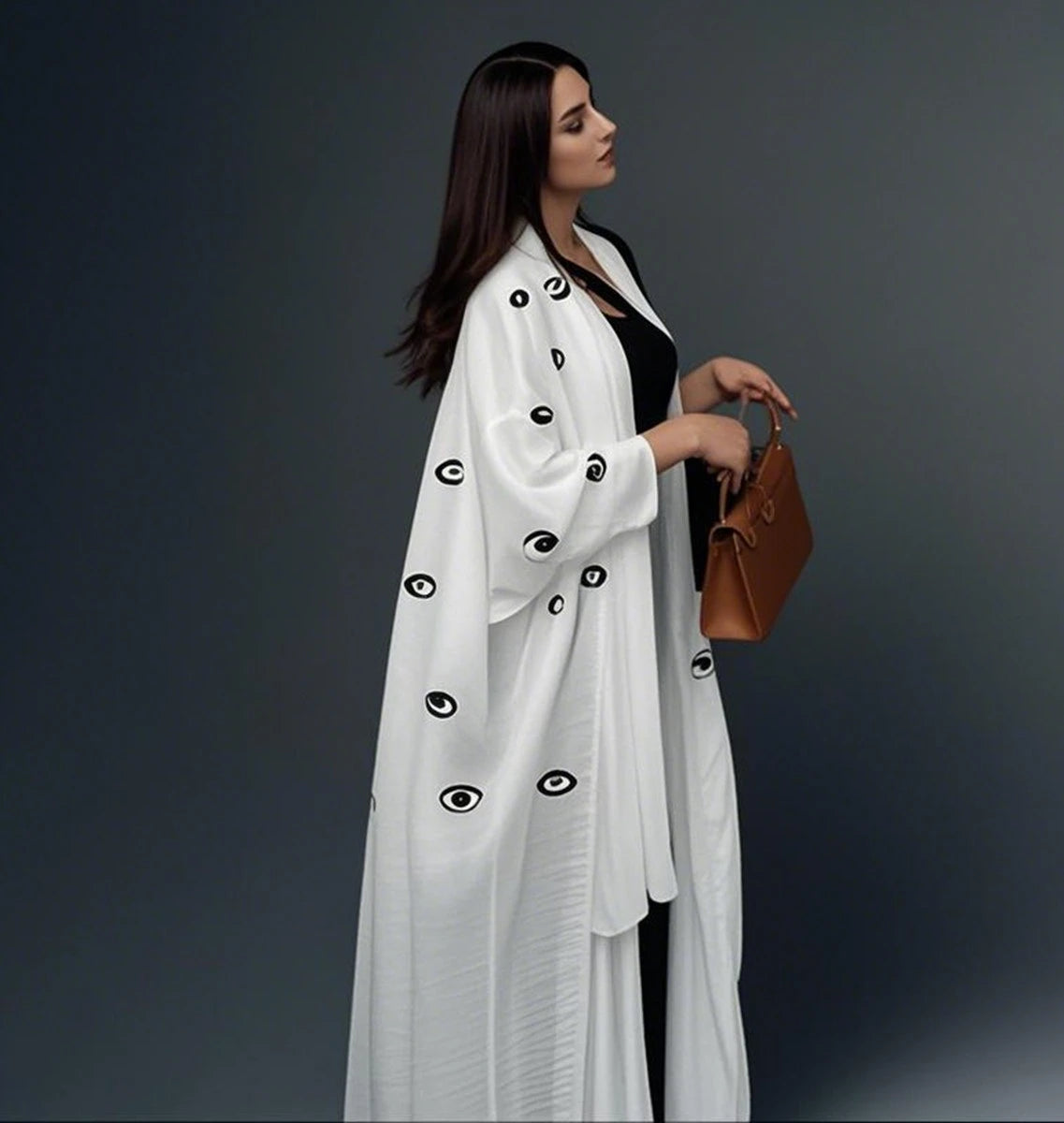 Robe abaya ouverte avec cardigan brodé Evil Eye #25173