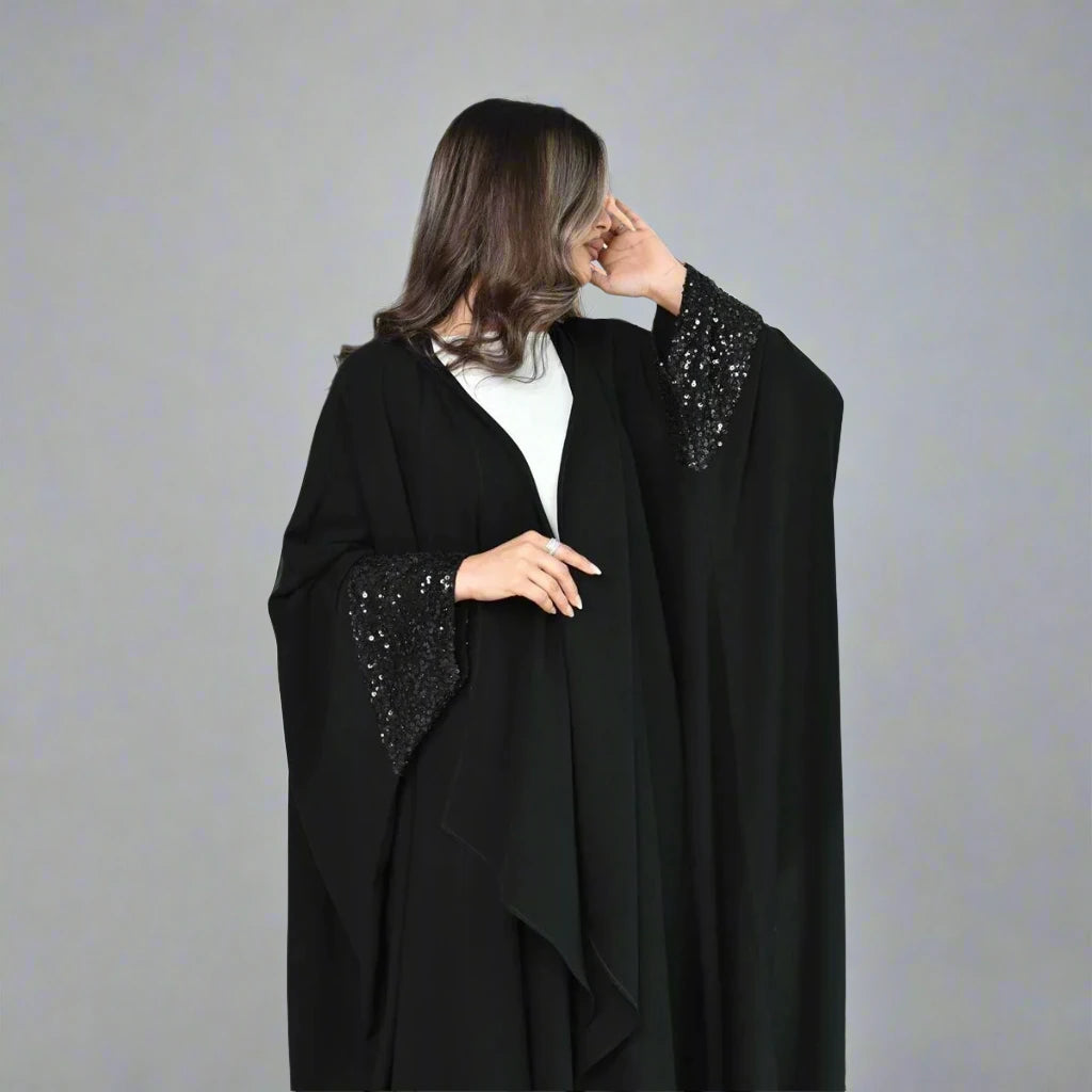Robe Abaya ouverte à paillettes et poignets Cadigan #24167