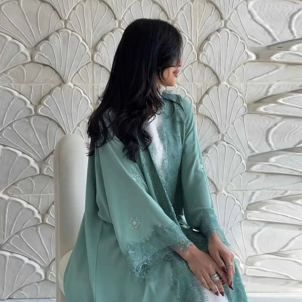 Robe Abaya ouverte en dentelle avec cardigan #25214