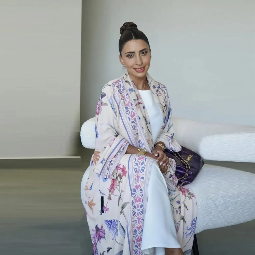 Robe abaya ouverte en cardigan imprimé avec hijab assorti #25223