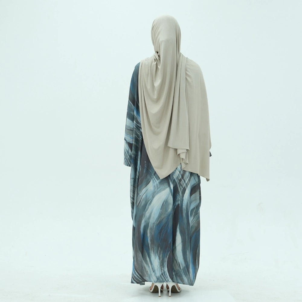 Robe abaya ouverte à imprimé arabe du Moyen-Orient #25984