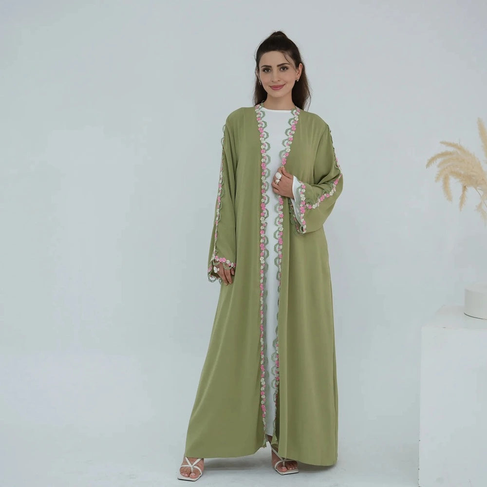 Robe Abaya ouverte Nida brodée de fleurs #251079