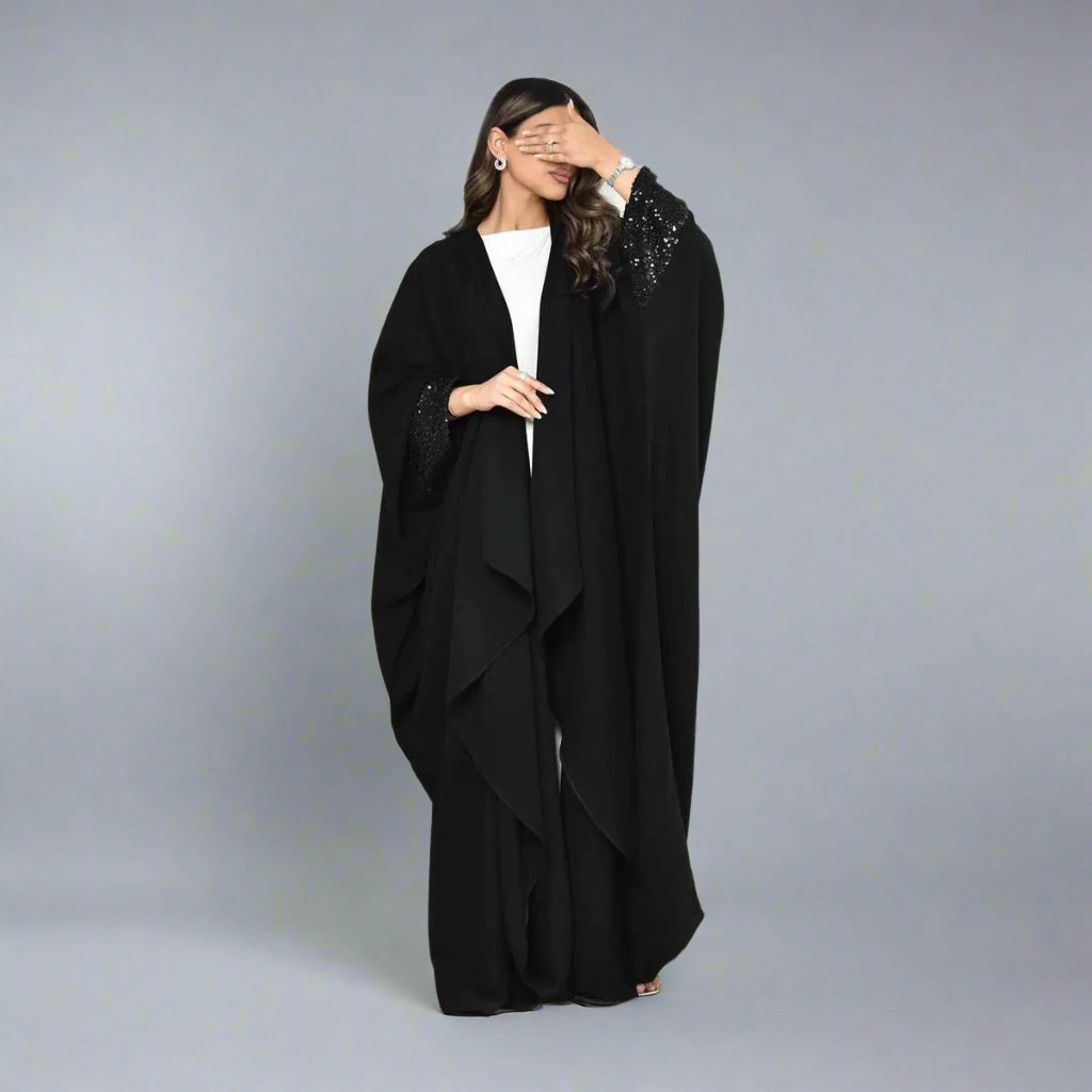 Robe Abaya ouverte à paillettes et poignets Cadigan #24167
