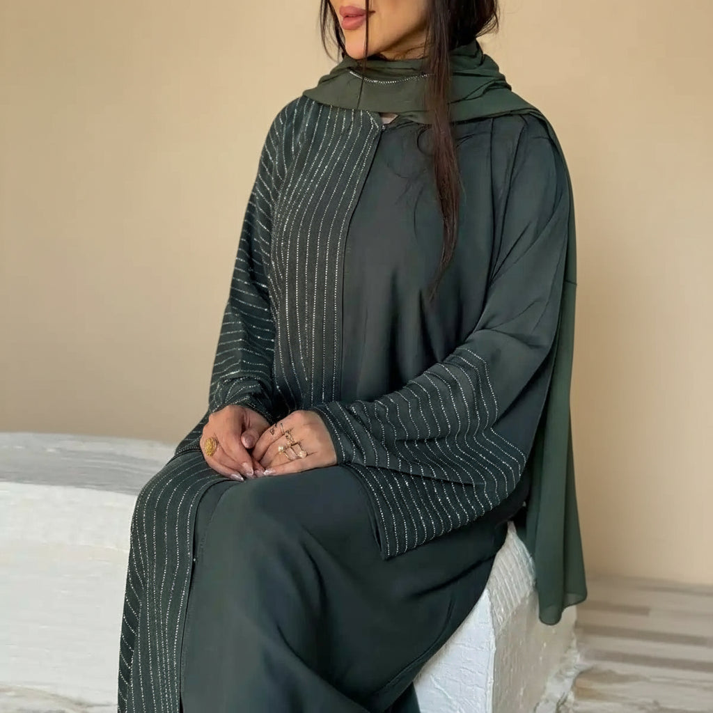 Concealed Buttons Cardigan Open Abaya Dress #25186