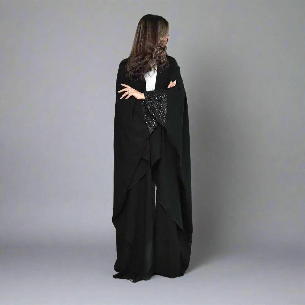 Robe Abaya ouverte à paillettes et poignets Cadigan #24167