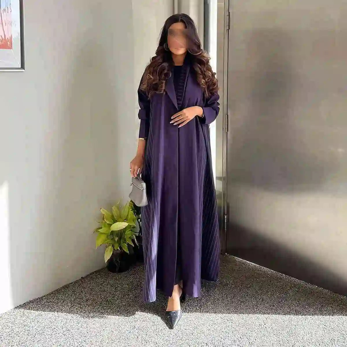 Robe Abaya ouverte en cardigan - Violet - #25178