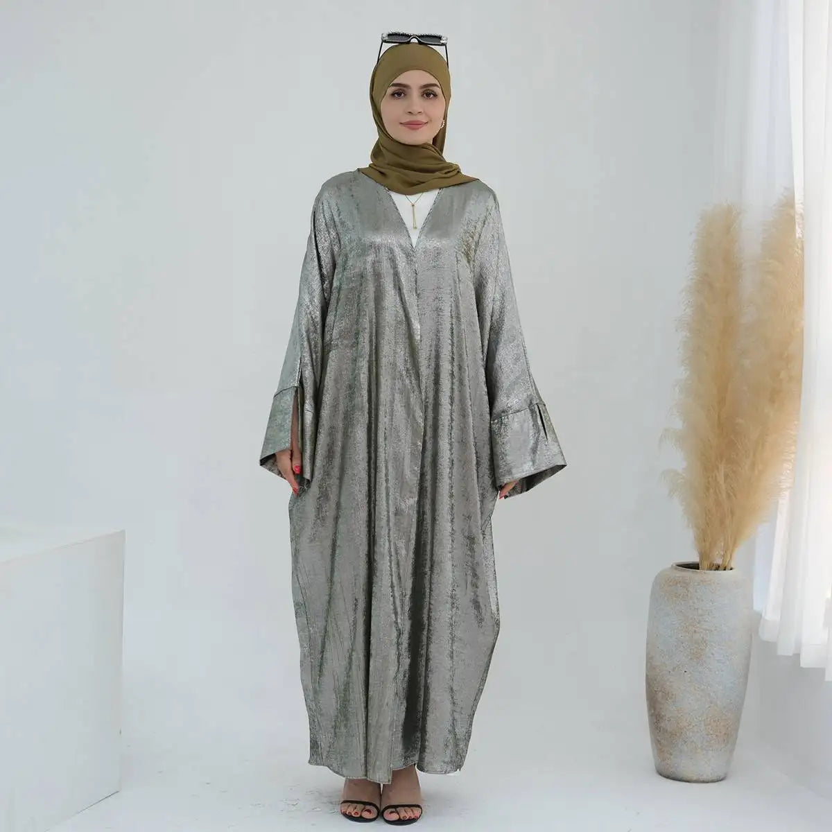 Robe Abaya ouverte en cardigan - Tissu bronzant