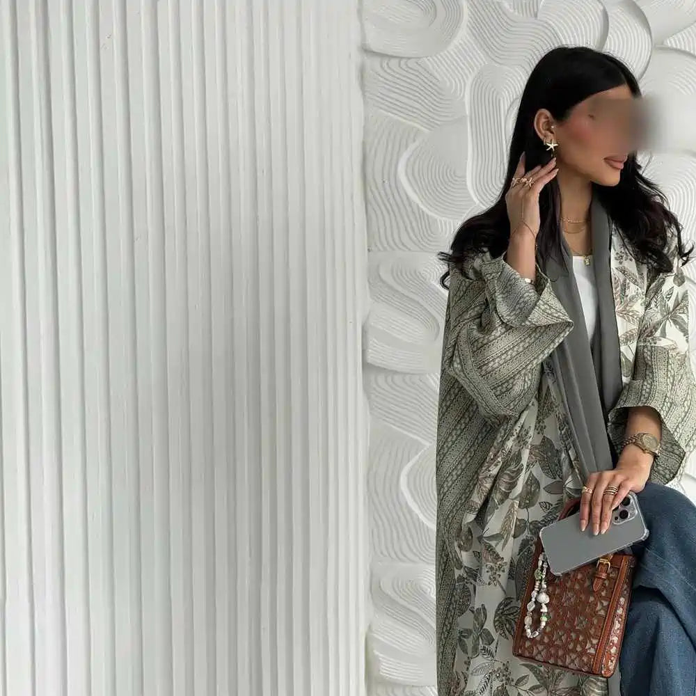 Printed Cardigan Open Abaya Dress #25224