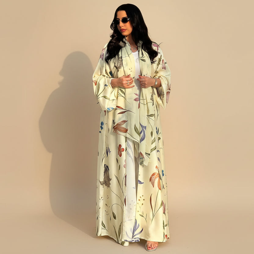 Muslim Women Printed Cardigan Open Abaya Dress With Matching Hijab #25252