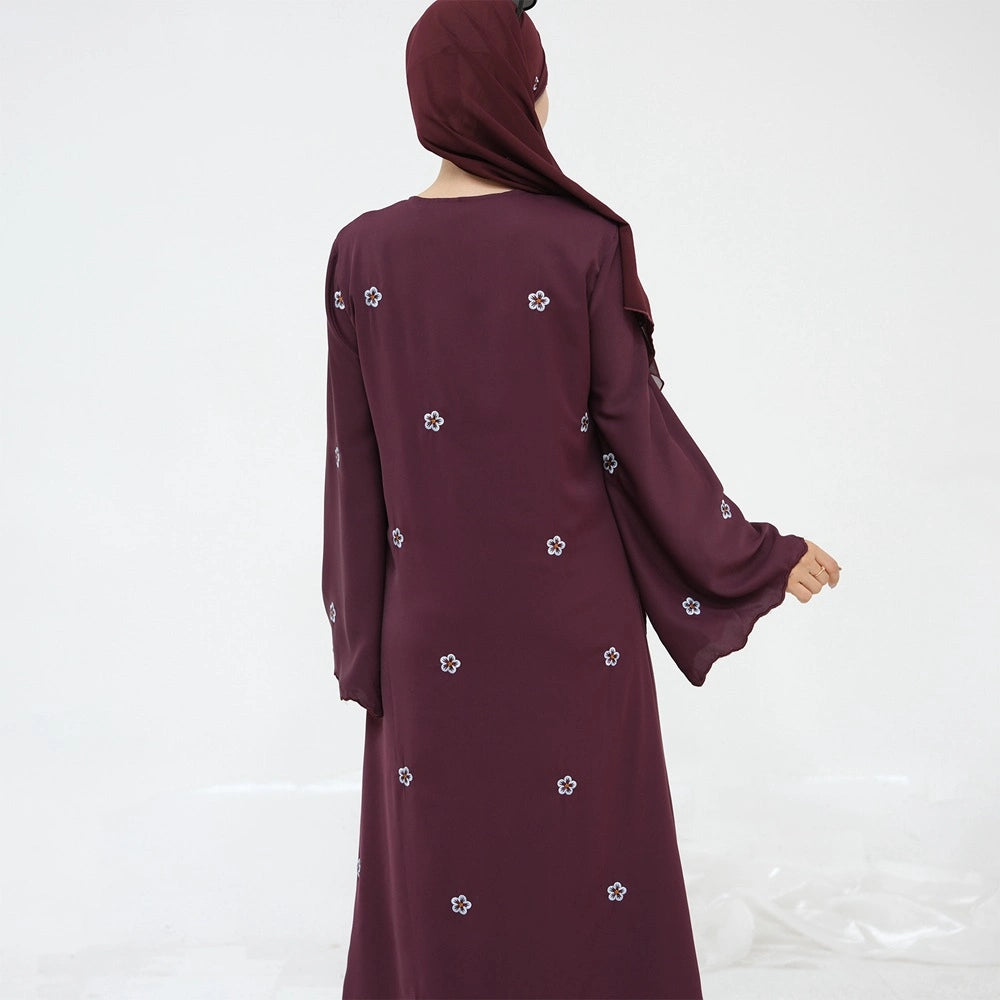 Robe Abaya ouverte brodée de luxe avec hijab assorti #251027