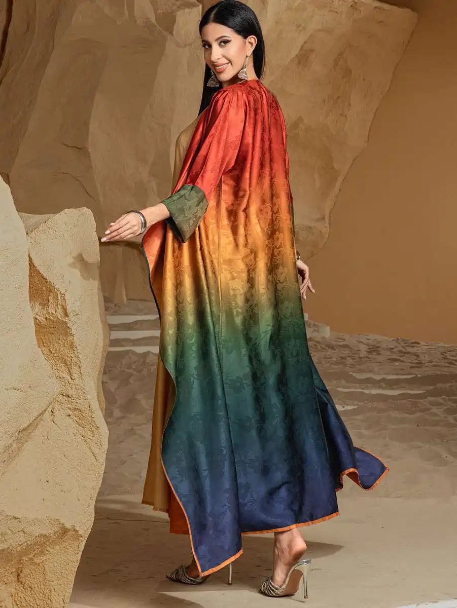 Robe Abaya ouverte en cardigan réversible - Jacquard - Satin dégradé - #255034