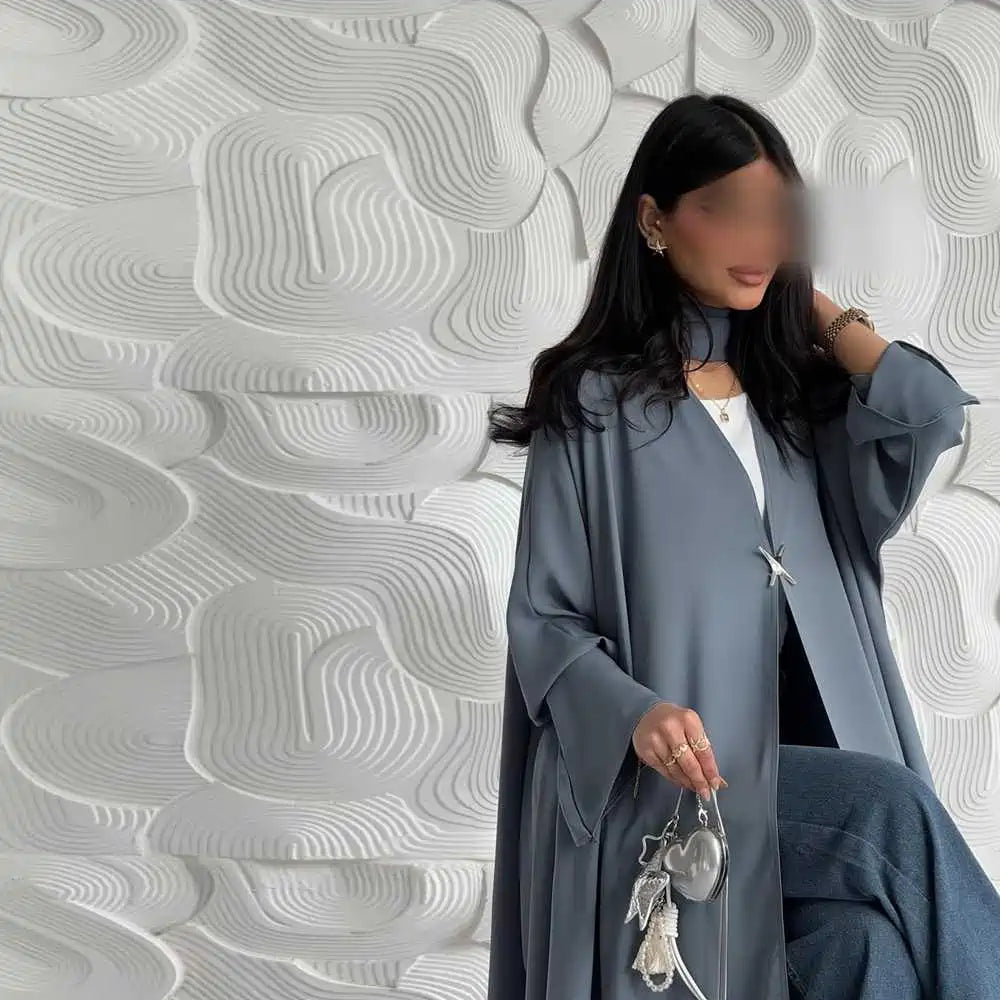 Satin Cardigan Open Abaya Dress #25218