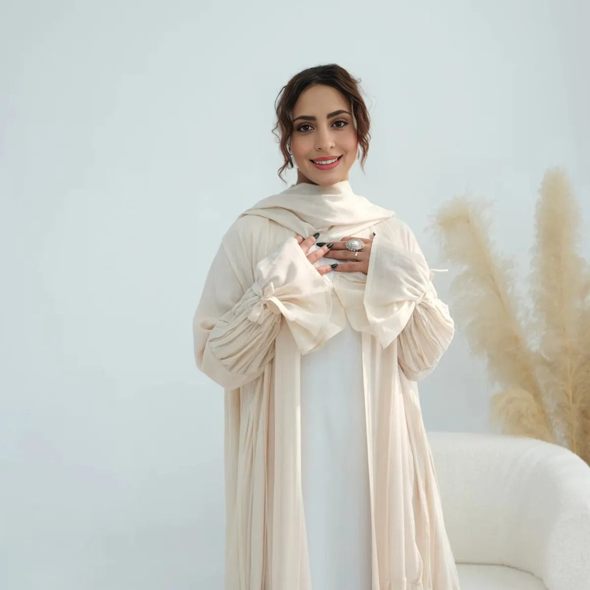 Muslim Women Open Abaya Dress With Lining And Matching Hijab #251139