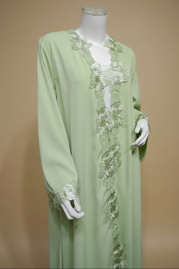 Muslim Women Patchwork Flower Embroidery Open Abaya Dress #26276