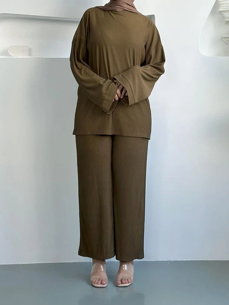 Ensemble 2 pièces haut et pantalon en velours côtelé pour femme musulmane
